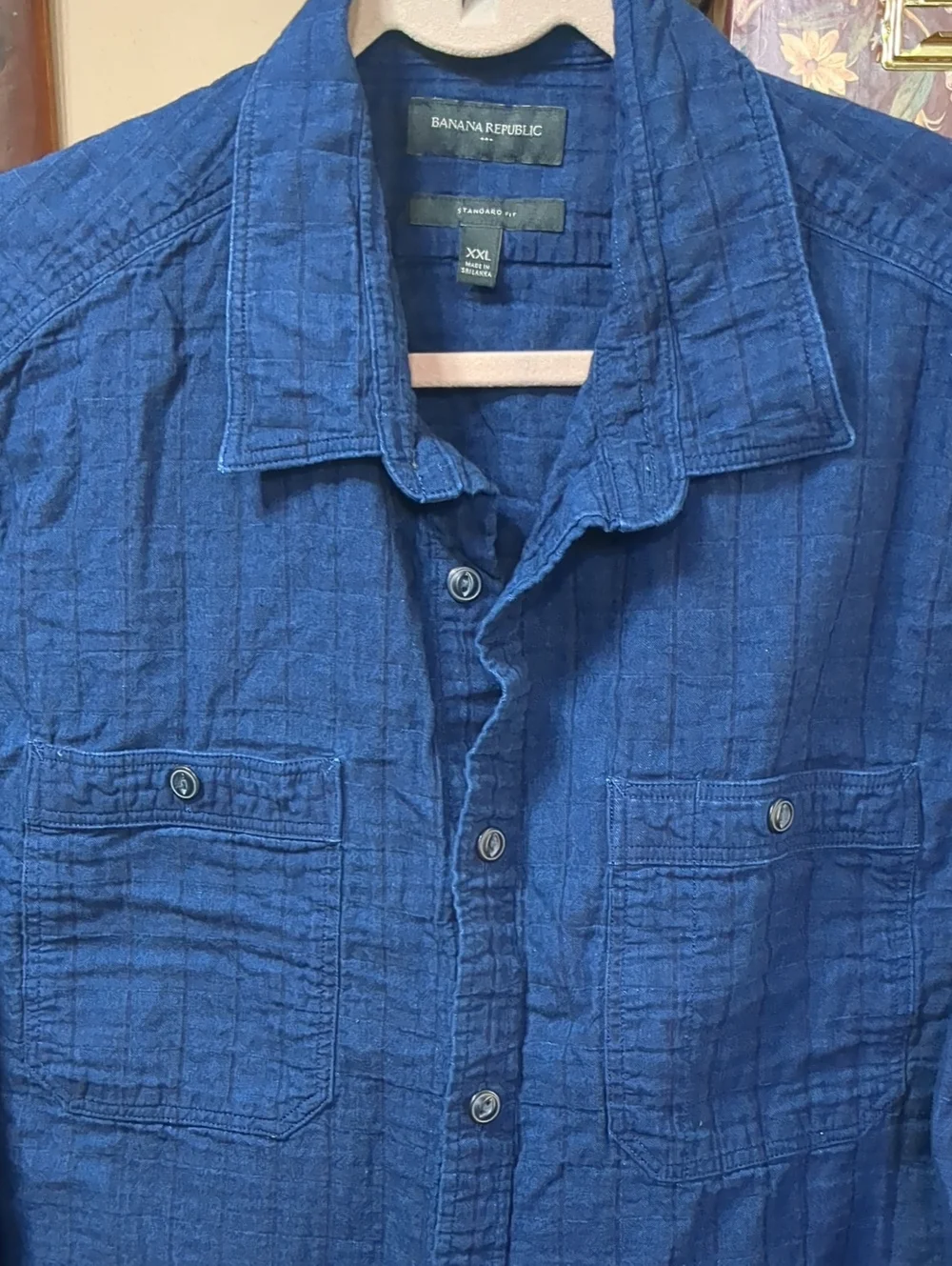 Banana Republic Factory Deep Indigo Blue Textured Button Down Shirt Size XXL